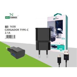 CARGADORA PARA NEW SCIENCE TYPE-C 2.1A COMPATIVEL PRETO